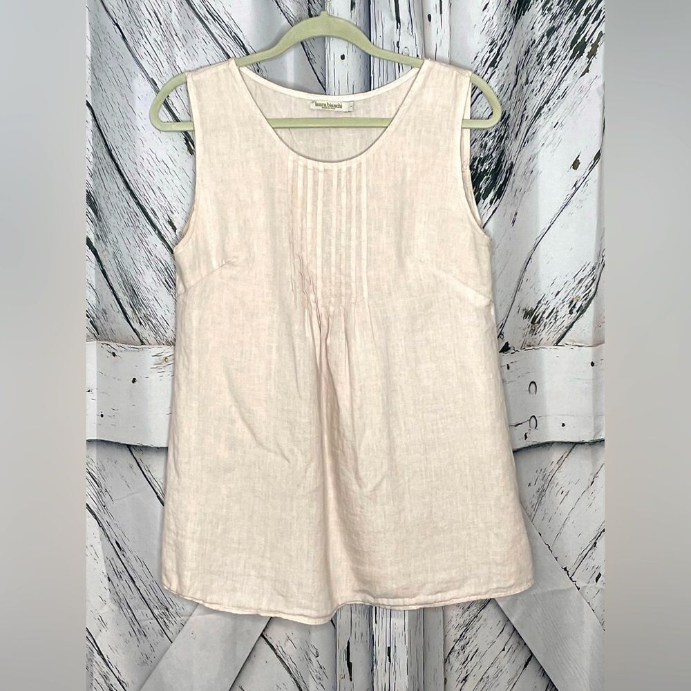 Laura Bianchi Linen Sleeveless Blush Blouse Pleated Front Size L